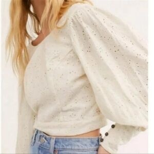 Free People | Cream Eyelet Peasant Blouse Sz S